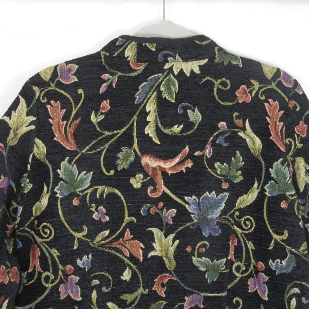 Serengeti Womens Tapestry Jacket Black Floral Vine Open Front Pockets Size Med - Picture 8 of 14